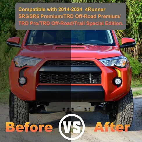 Fits 4Runner 2014-2021 LED DRL Daytime Running Light Front Fog Daytime Running Lamps with Dynamic Sequential Turn Signal Lights Amber/White Light, Black in Kuwait