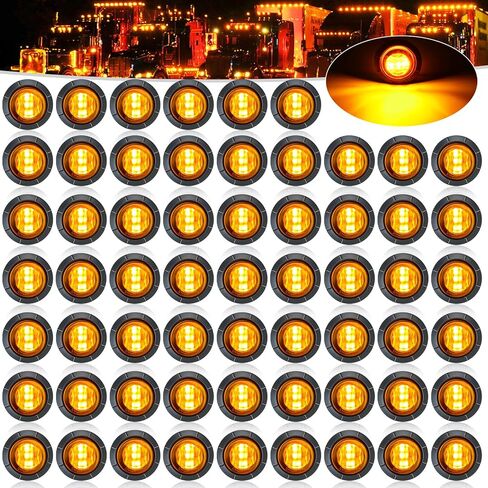60 حزمة DC12V 3/4 بوصة مصابيح LED صغيرة للمقطورة ضوء التخليص الأمامي الخلفي الجانب ماركر مؤشرات مصباح مقاوم للماء عالمي لشاحنة RV Camper Van Caravan Boat - (العنبر/الأحمر) in Kuwait