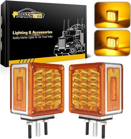 Partsam LED أضواء الركيزة العنبر / العنبر وجه مزدوج 39 LED أضواء إشارة الانعطاف مسمار جبل الحاجز أضواء أضواء علامة جانبية لشاحنة ثقيلة مقطورة Freightliner Peterbilt Kenworth Mack Western Star in Saudi Arabia