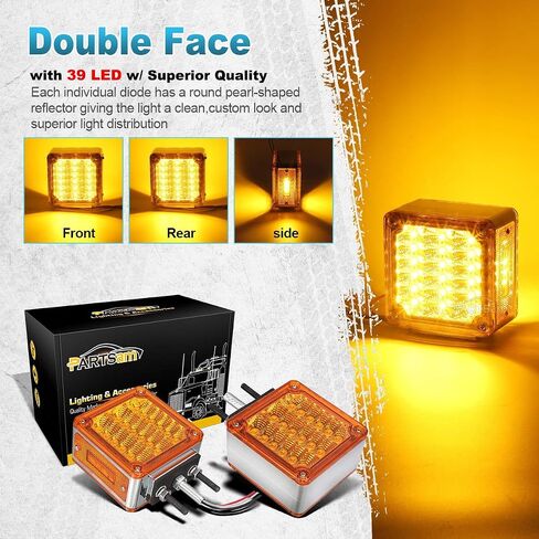 Partsam LED أضواء الركيزة العنبر / العنبر وجه مزدوج 39 LED أضواء إشارة الانعطاف مسمار جبل الحاجز أضواء أضواء علامة جانبية لشاحنة ثقيلة مقطورة Freightliner Peterbilt Kenworth Mack Western Star in Saudi Arabia