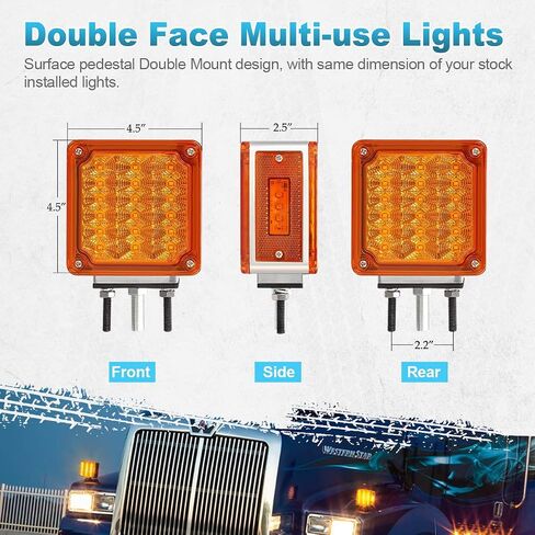 Partsam LED أضواء الركيزة العنبر / العنبر وجه مزدوج 39 LED أضواء إشارة الانعطاف مسمار جبل الحاجز أضواء أضواء علامة جانبية لشاحنة ثقيلة مقطورة Freightliner Peterbilt Kenworth Mack Western Star in Saudi Arabia