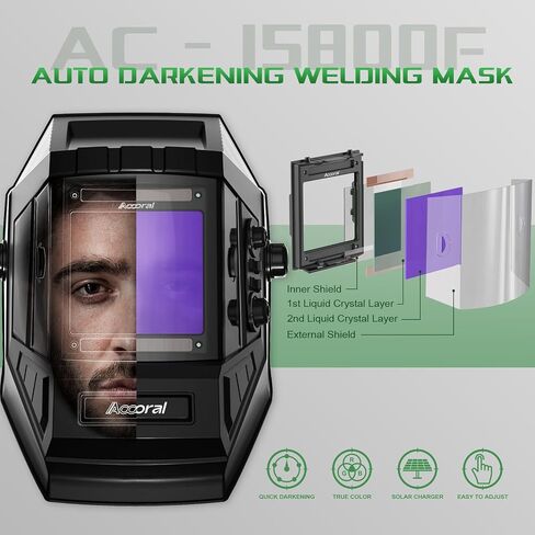 1/1/1/1 Large Viewing Auto Darkening Welding Helmet True Color Solar Powered Weld Hood Wide Shade 4/8.5-12.5 for TIG MIG Arc LYG 850BS in Saudi Arabia