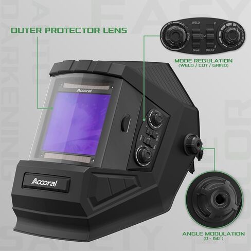 1/1/1/1 Large Viewing Auto Darkening Welding Helmet True Color Solar Powered Weld Hood Wide Shade 4/8.5-12.5 for TIG MIG Arc LYG 850BS in Saudi Arabia
