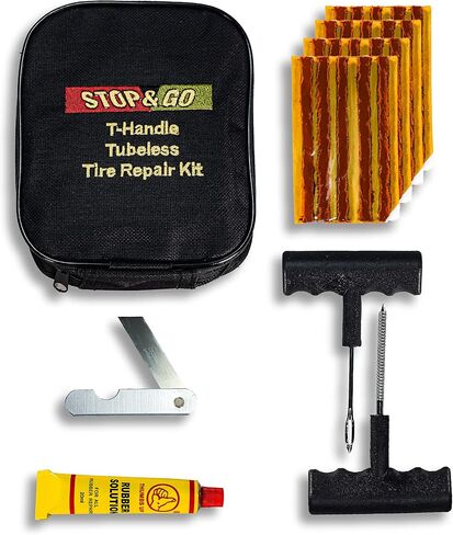 Stop & Go 1020 مجموعة إصلاح الإطارات المكونة من 25 قطعة بدون أنبوب على شكل حرف T للثقوب أو الشقق في السيارة والدراجة النارية وATV وجيب والشاحنة والجرار (20 قابس) in Kuwait