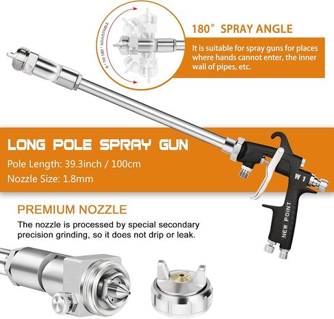 100cm Extension Long Pole Spray Angle Air Spray Gun - Pressure Feed Paint Gun High Efficiency for House Automotive Painting (Nozzle Size 1.8mm, 180 Rotatable) in Saudi Arabia