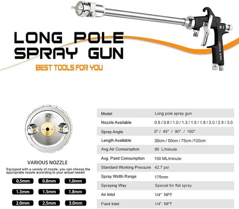 100cm Extension Long Pole Spray Angle Air Spray Gun - Pressure Feed Paint Gun High Efficiency for House Automotive Painting (Nozzle Size 1.8mm, 180 Rotatable) in Saudi Arabia