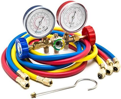 Biltek HVAC R12 R22 R502 A/C Diagnostic Manifold Gauge Kit w/ 3 Color 60" Charging Hose (NPTC-560G-1M) in Saudi Arabia