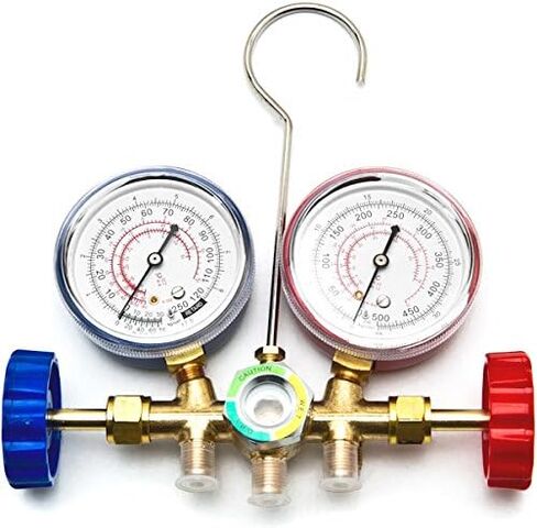 Biltek HVAC R12 R22 R502 A/C Diagnostic Manifold Gauge Kit w/ 3 Color 60" Charging Hose (NPTC-560G-1M) in Saudi Arabia