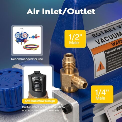 VIVOHOME 3.5 CFM 1/4 HP مضخة تفريغ HVAC أحادية المرحلة لأنظمة R12 R22 R134a R410a، مضخة تفريغ تيار متردد تلقائية لصيانة تبريد مكيف الهواء مع زجاجة زيت in Saudi Arabia