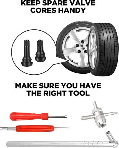 Tire Valve Stem Puller Tools Set,Includes Valve Stem Cores,4 Way Valve Core Remover,Single Head Tire Valve Core Remover,Valve Stem Installer, Tire Repair Schrader Valve Tool in Kuwait