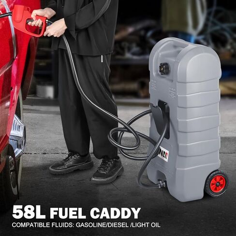 ‎DNA MOTORING 58L Portable Fuel Caddy Tank Container for Gasoline Diesel Light Oil,13 Gallon, 2 Gal/Min,Grey,TOOLS-00302 in Saudi Arabia