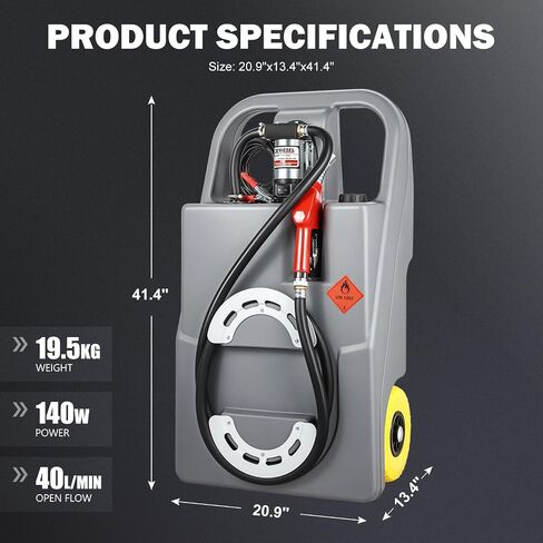‎DNA MOTORING 58L Portable Fuel Caddy Tank Container for Gasoline Diesel Light Oil,13 Gallon, 2 Gal/Min,Grey,TOOLS-00302 in Saudi Arabia