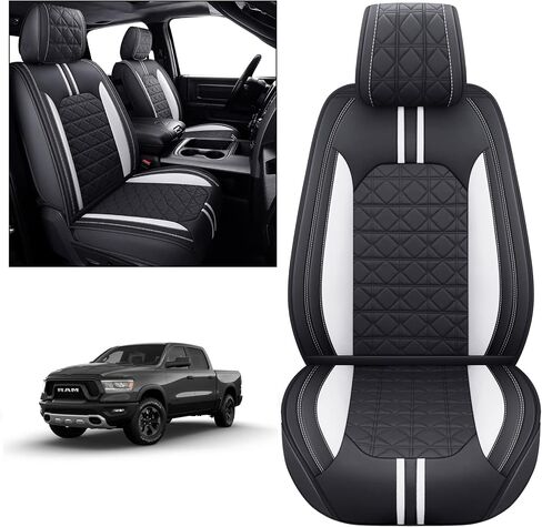 YIERTAI لأغطية مقاعد Dodge RAM تناسب 2009-2024 1500HD 2010-2023 2024 2500/3500HD Crew Double Quad Rebel Cab Laramie Big Long Horn Rebel Tradesman أغطية مقاعد جلدية (5 قطع مجموعة كاملة/أسود-أزرق) in Saudi Arabia