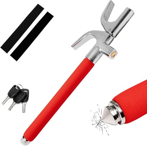 قفل توجيه قابل للسحب مع 3 مفاتيح، قفل عجلة قيادة قابل للتعديل ومطرقة هروب، أجهزة متقدمة مضادة للسرقة لسلامة السيارات/الشاحنات/سيارات الدفع الرباعي/الشاحنات (أحمر) in Kuwait