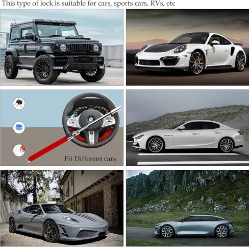قفل توجيه قابل للسحب مع 3 مفاتيح، قفل عجلة قيادة قابل للتعديل ومطرقة هروب، أجهزة متقدمة مضادة للسرقة لسلامة السيارات/الشاحنات/سيارات الدفع الرباعي/الشاحنات (أحمر) in Kuwait