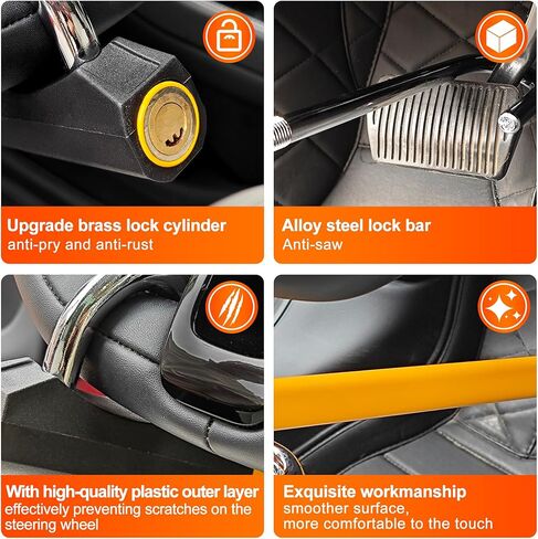 KAYCENTOP عجلة قيادة السيارة إلى قفل دواسة الفرامل، منتجات أمان السيارة العالمية، قفل السيارة التلقائي القابل للسحب، جهاز مضاد للسرقة للسيارة، طول قابل للتعديل، 3 مفاتيح، لسيارة شاحنة SUV Van in Kuwait
