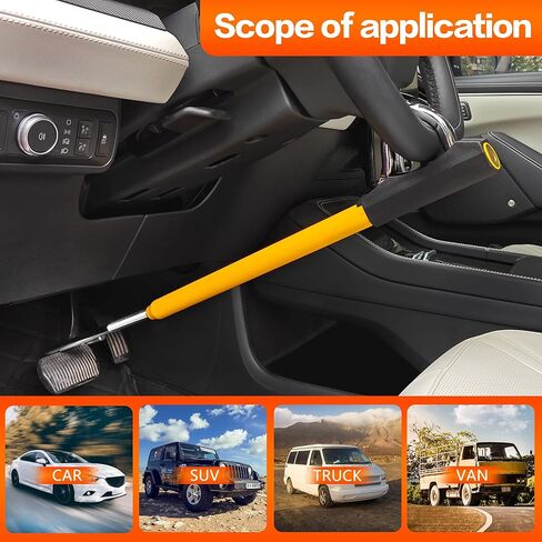 KAYCENTOP عجلة قيادة السيارة إلى قفل دواسة الفرامل، منتجات أمان السيارة العالمية، قفل السيارة التلقائي القابل للسحب، جهاز مضاد للسرقة للسيارة، طول قابل للتعديل، 3 مفاتيح، لسيارة شاحنة SUV Van in Kuwait