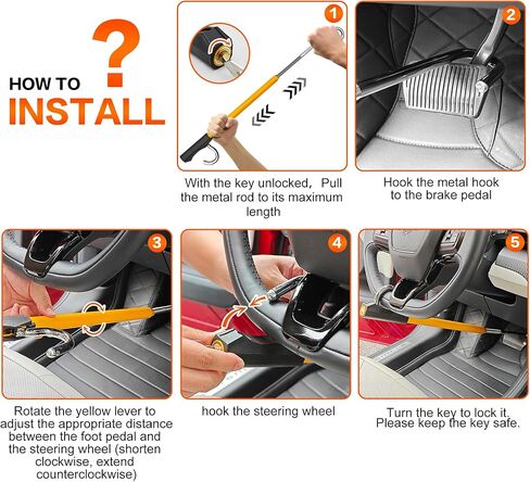 KAYCENTOP عجلة قيادة السيارة إلى قفل دواسة الفرامل، منتجات أمان السيارة العالمية، قفل السيارة التلقائي القابل للسحب، جهاز مضاد للسرقة للسيارة، طول قابل للتعديل، 3 مفاتيح، لسيارة شاحنة SUV Van in Kuwait