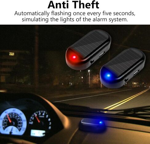 Red+Blue Car Solar Power Simulated Dummy Alarm, Anti-Theft Fake Car Alarm LED Flashing Security Light with USB Charger Port for Car in Kuwait