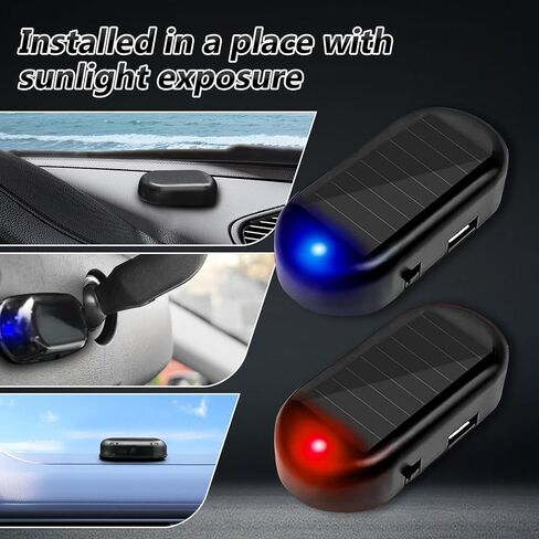 Red+Blue Car Solar Power Simulated Dummy Alarm, Anti-Theft Fake Car Alarm LED Flashing Security Light with USB Charger Port for Car in Kuwait