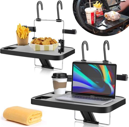 AutoChoice Foldable Car Seat Back Portable Tray for Food Dining Drink and Laptop, Hanging Car Steering Wheel Tray (Black) in Saudi Arabia