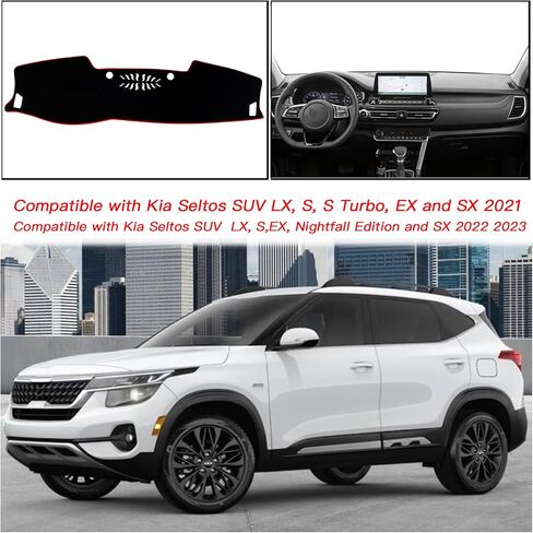 غطاء بساط لوحة القيادة لوحدة التحكم المركزية الداخلية المخصصة متوافق مع Kia Seltos SUV 2021 2022 2023 أغطية بساط لوحة القيادة الملحقات (زخرفة حمراء) in Saudi Arabia