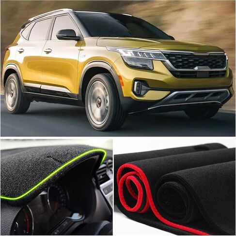 غطاء بساط لوحة القيادة لوحدة التحكم المركزية الداخلية المخصصة متوافق مع Kia Seltos SUV 2021 2022 2023 أغطية بساط لوحة القيادة الملحقات (زخرفة حمراء) in Saudi Arabia