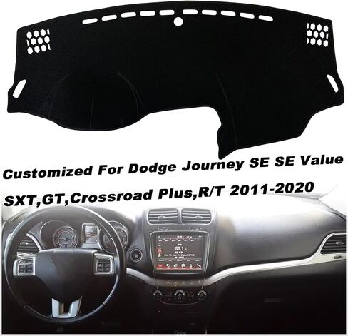 غطاء حصيرة لوحة القيادة الداخلية المخصصة لوحدة التحكم المركزية المتوافقة مع Dodge Journey 2011 2012 2013 2014 2015 2016 2017 2018 2019 2020 ملحقات أغطية لوحة القيادة (حافة سوداء) in Kuwait