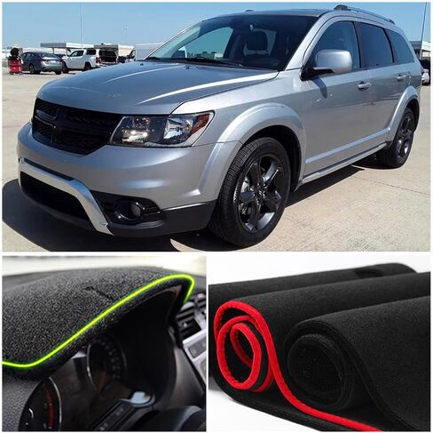 غطاء حصيرة لوحة القيادة الداخلية المخصصة لوحدة التحكم المركزية المتوافقة مع Dodge Journey 2011 2012 2013 2014 2015 2016 2017 2018 2019 2020 ملحقات أغطية لوحة القيادة (حافة سوداء) in Kuwait