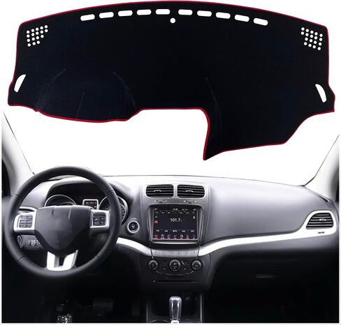 غطاء حصيرة لوحة القيادة الداخلية المخصصة لوحدة التحكم المركزية المتوافقة مع Dodge Journey 2011 2012 2013 2014 2015 2016 2017 2018 2019 2020 ملحقات أغطية لوحة القيادة (حافة سوداء) in Kuwait