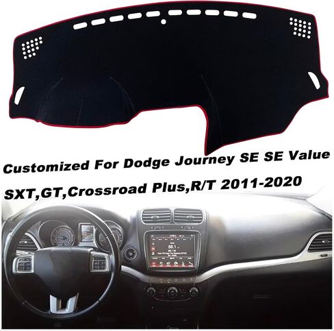 غطاء حصيرة لوحة القيادة الداخلية المخصصة لوحدة التحكم المركزية المتوافقة مع Dodge Journey 2011 2012 2013 2014 2015 2016 2017 2018 2019 2020 ملحقات أغطية لوحة القيادة (حافة سوداء) in Kuwait