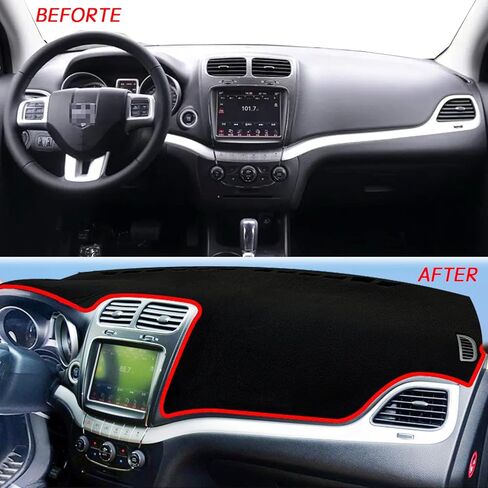 غطاء حصيرة لوحة القيادة الداخلية المخصصة لوحدة التحكم المركزية المتوافقة مع Dodge Journey 2011 2012 2013 2014 2015 2016 2017 2018 2019 2020 ملحقات أغطية لوحة القيادة (حافة سوداء) in Kuwait