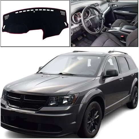 غطاء حصيرة لوحة القيادة الداخلية المخصصة لوحدة التحكم المركزية المتوافقة مع Dodge Journey 2011 2012 2013 2014 2015 2016 2017 2018 2019 2020 ملحقات أغطية لوحة القيادة (حافة سوداء) in Kuwait