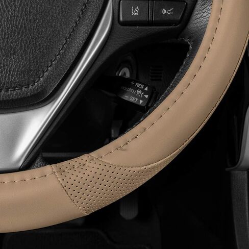 غطاء عجلة القيادة من الجلد الصناعي المثقوب باللون البيج الكلاسيكي من Motor Trend، باللون البيج بالكامل in Saudi Arabia