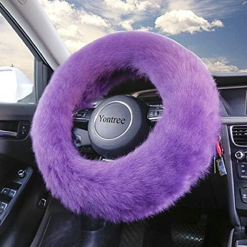 Fashion Fluffy Steering Wheel Covers for Women/Girls/Ladies Australia Pure Wool 15 Inch 1 Set 3 Pcs (Black) in Saudi Arabia