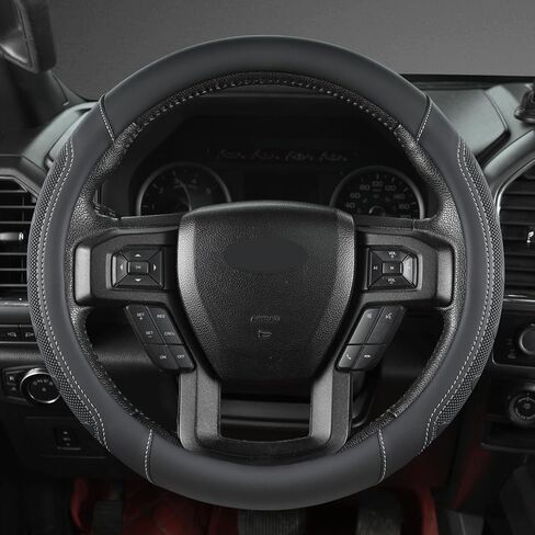 GIANT PANDA Car Steering Wheel Cover for Ford - F150 F250 F350 Expedition, (15.5-16 inches - Black+Gray Line) in Saudi Arabia
