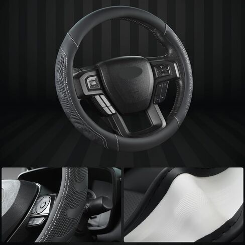GIANT PANDA Car Steering Wheel Cover for Ford - F150 F250 F350 Expedition, (15.5-16 inches - Black+Gray Line) in Saudi Arabia