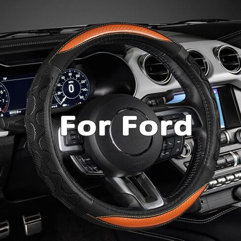 GIANT PANDA Car Steering Wheel Cover for Ford - F150 F250 F350 Expedition, (15.5-16 inches - Black+Gray Line) in Saudi Arabia