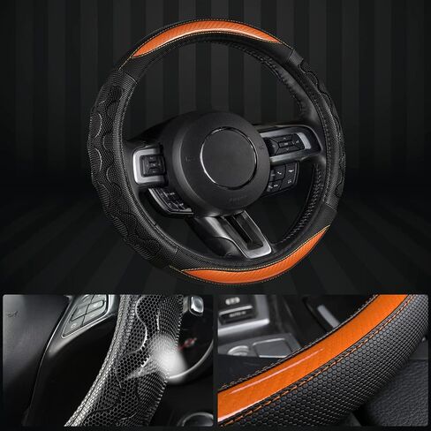 GIANT PANDA Car Steering Wheel Cover for Ford - F150 F250 F350 Expedition, (15.5-16 inches - Black+Gray Line) in Saudi Arabia