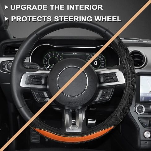 GIANT PANDA Car Steering Wheel Cover for Ford - F150 F250 F350 Expedition, (15.5-16 inches - Black+Gray Line) in Saudi Arabia