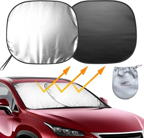MEIDI 2-Piece Car Windshield Sun Shade, Foldable Car Front Window Sunshield, Blocks UV Rays and Sun Heat, Universal Car Sun Shield for Most Sedans SUVs Trucks (Small Size 23.5 x 29 inches) in Kuwait