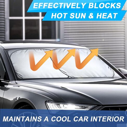 MEIDI 2-Piece Car Windshield Sun Shade, Foldable Car Front Window Sunshield, Blocks UV Rays and Sun Heat, Universal Car Sun Shield for Most Sedans SUVs Trucks (Small Size 23.5 x 29 inches) in Kuwait