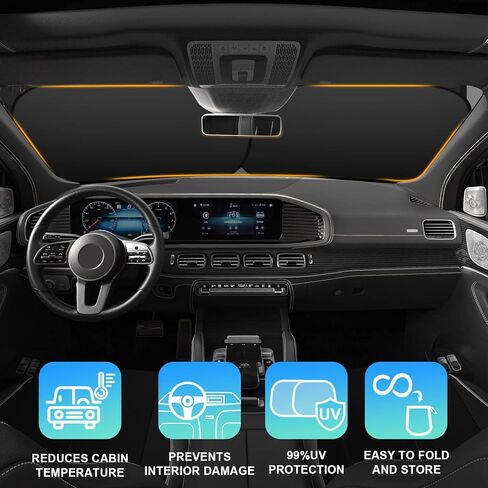 MEIDI 2-Piece Car Windshield Sun Shade, Foldable Car Front Window Sunshield, Blocks UV Rays and Sun Heat, Universal Car Sun Shield for Most Sedans SUVs Trucks (Small Size 23.5 x 29 inches) in Kuwait
