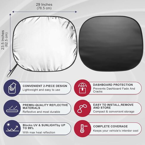 MEIDI 2-Piece Car Windshield Sun Shade, Foldable Car Front Window Sunshield, Blocks UV Rays and Sun Heat, Universal Car Sun Shield for Most Sedans SUVs Trucks (Small Size 23.5 x 29 inches) in Kuwait