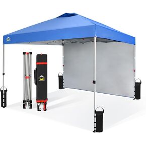 CROWN SHADES 8x8 Pop Up Canopy with 1 Side Wall, Beach Canopy Tent, White | One Push Setup Shelter, Outdoor Gazebo & Sun Shade for Events, Parties, Camping, 150D Silver-Coated Fabric, STO-N-Go Bag in Saudi Arabia