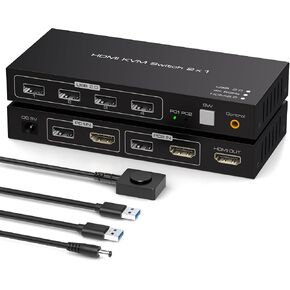 4K60HZ HDMI KVM Switch 1 Monitors 2 Computers KVM Switches for 2 Computers Sharing Monitor Keyboard Mouse Hard Drives Printer with Two USB Cables and Wired Controller SW201ABO in Saudi Arabia