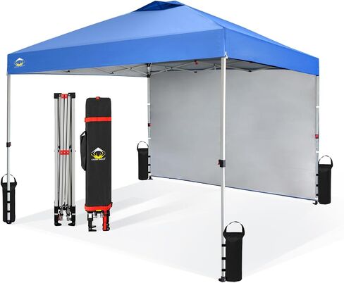 CROWN SHADES 8x8 Pop Up Canopy with 1 Side Wall, Beach Canopy Tent, White | One Push Setup Shelter, Outdoor Gazebo & Sun Shade for Events, Parties, Camping, 150D Silver-Coated Fabric, STO-N-Go Bag in Saudi Arabia