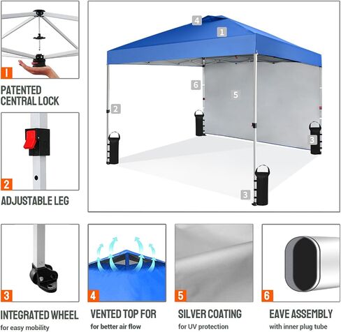 CROWN SHADES 8x8 Pop Up Canopy with 1 Side Wall, Beach Canopy Tent, White | One Push Setup Shelter, Outdoor Gazebo & Sun Shade for Events, Parties, Camping, 150D Silver-Coated Fabric, STO-N-Go Bag in Saudi Arabia