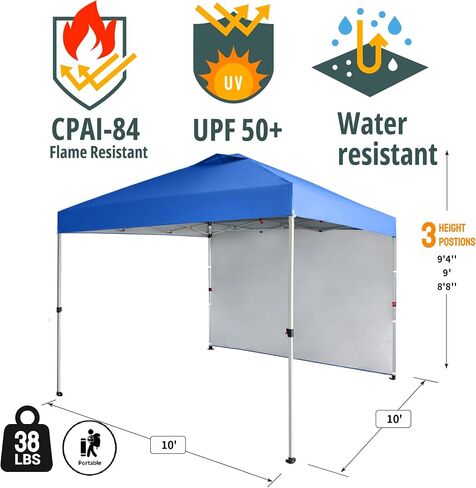 CROWN SHADES 8x8 Pop Up Canopy with 1 Side Wall, Beach Canopy Tent, White | One Push Setup Shelter, Outdoor Gazebo & Sun Shade for Events, Parties, Camping, 150D Silver-Coated Fabric, STO-N-Go Bag in Saudi Arabia
