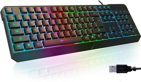 Klim Chroma - لوحة مفاتيح USB RGB للألعاب ، لوحة مفاتيح كمبيوتر الكمبيوتر السلكية ، الغشاء ، متينة مقاومة للماء ، 2 مللي ثانية ، استجابة PS4/PS5 و MAC in Saudi Arabia